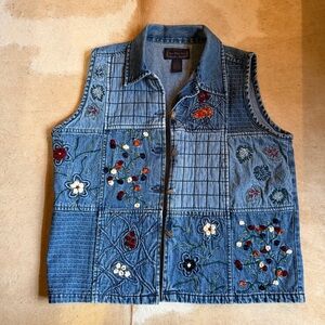 Vintage New Directions Embroidered Denim Vest - large - 90’s grandma cottage Y2K